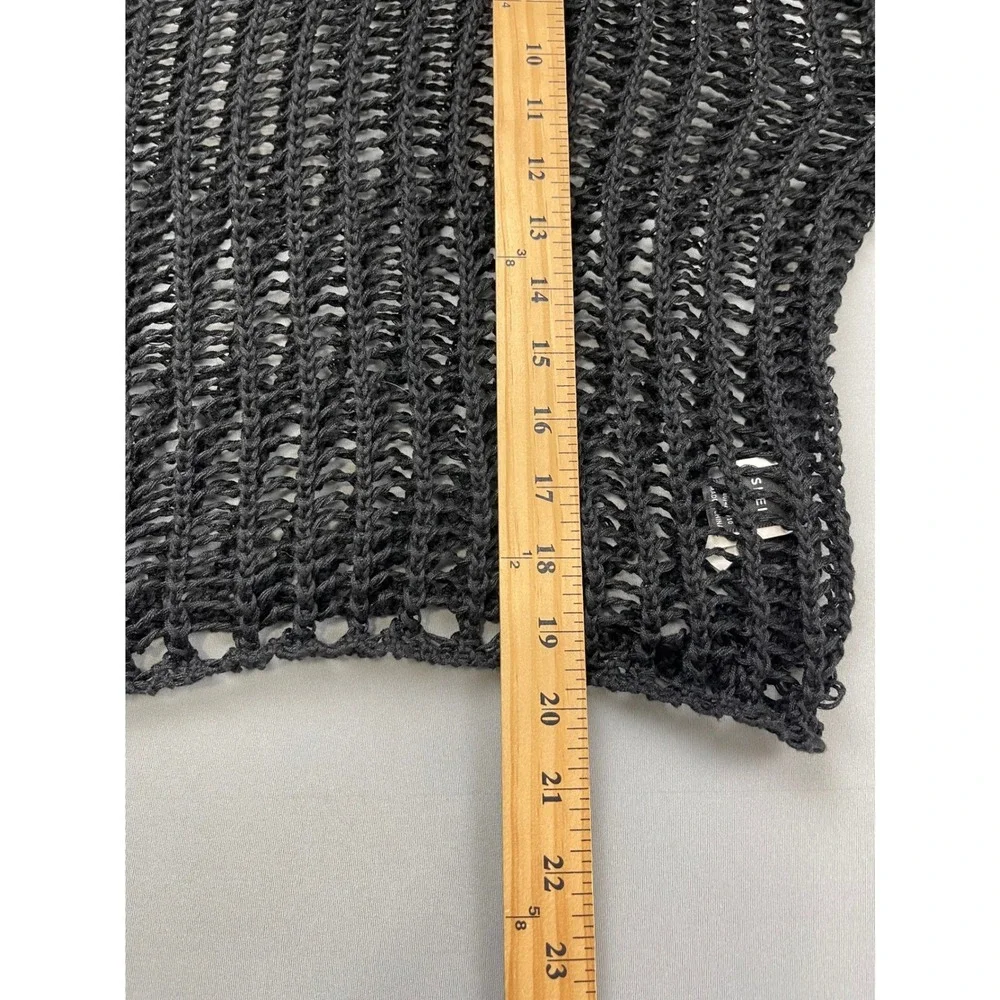 SHEIN Womens Black Open Knit Crochet Sheer Mesh Boxy Crop Sweater‎ Large L - Picture 7 of 8